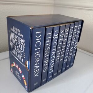 Websters Pocket Reference Library 8 Book Box Set Dictionary Thesaurus Grammar